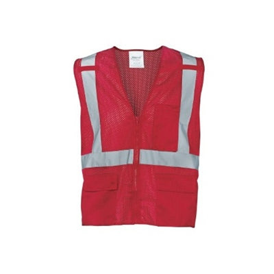 Ironwear 1284-RZ Red Mesh Economy Multi-Pocket Vest, Non-ANSI compliant, Zipper Closure, X-Large