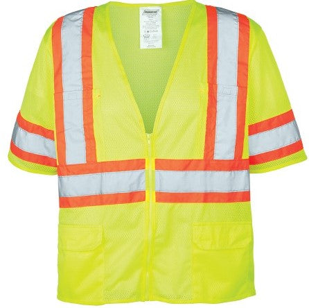 Ironwear® 1293-LZ Class 3 Hi-Vis Lime Reflective Safety Vest with 6 Pockets, Large