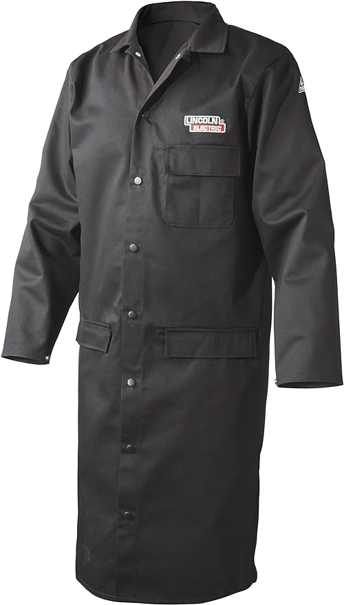 Lincoln Electric Welding Lab Coat | Premium Flame Resistant (FR) Cotton | 45" Length | Black | XL | K3112