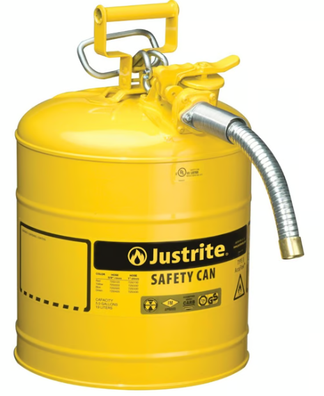 Justrite Type II AccuFlow Safety Cans, Diesel, 5 gal, Yellow, 1" Hose - 1 EA (400-7250230)