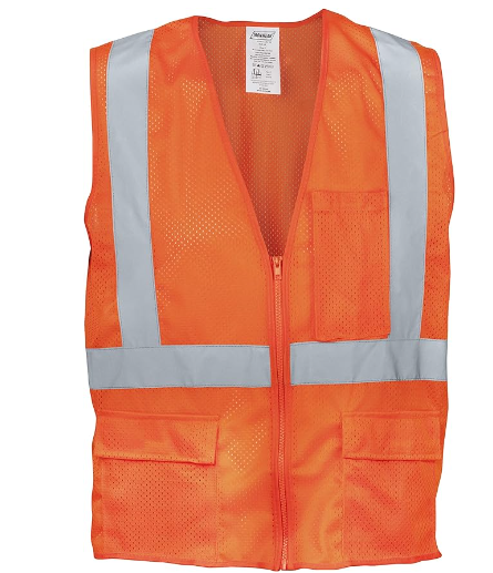Ironwear 1284FR-Z-RD Orange Safety Vest: Class 2, Fire Retardant, with Zipper, Medium