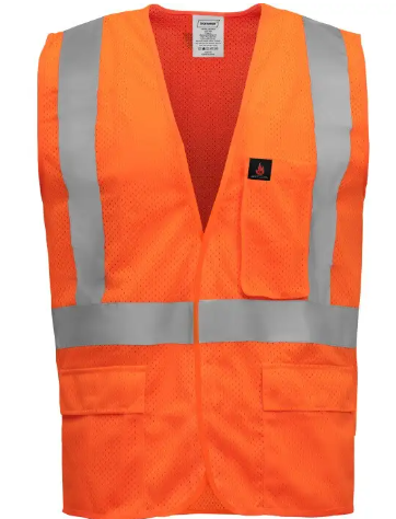 Ironwear 1284FR-Z-RD Orange Safety Vest: Class 2, Fire Retardant, with Zipper, Large