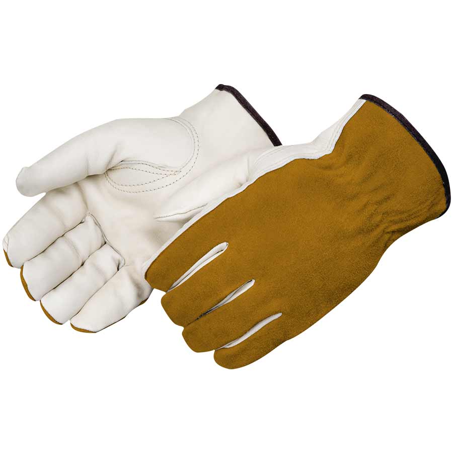 Liberty Safety 6427R Medium Leather Drivers Gloves Quality Grain Cowhide Driver With Bourbon Brown Split Leather Back