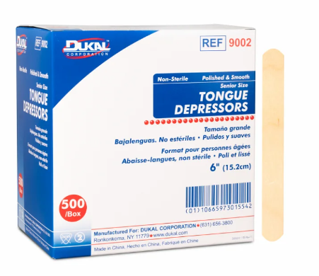 Dukal 9002 Non-Sterile Tongue Depressors 6" (500/box)