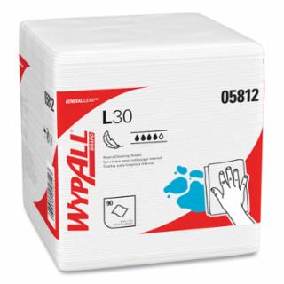 WypAll® L30 Wipers, White, 12 in W x 12-1/2 in L, 1/4 Fold, 90 per Pack, 12 Pack per Case