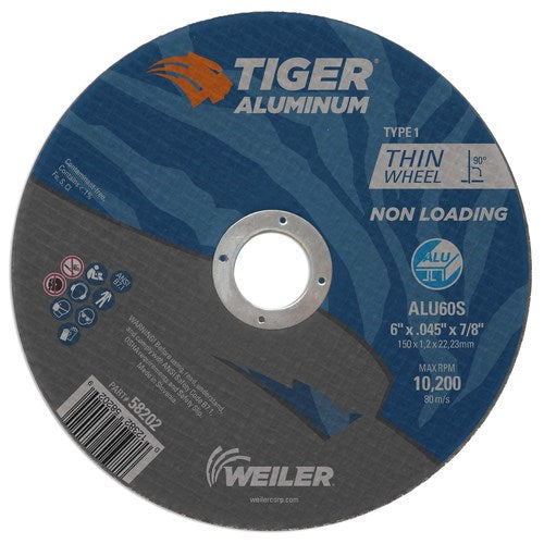 Weiler 58202 6" x .045" Tiger aluminum Type 1 cut-off wheel ALU60S 7/8 A.H.