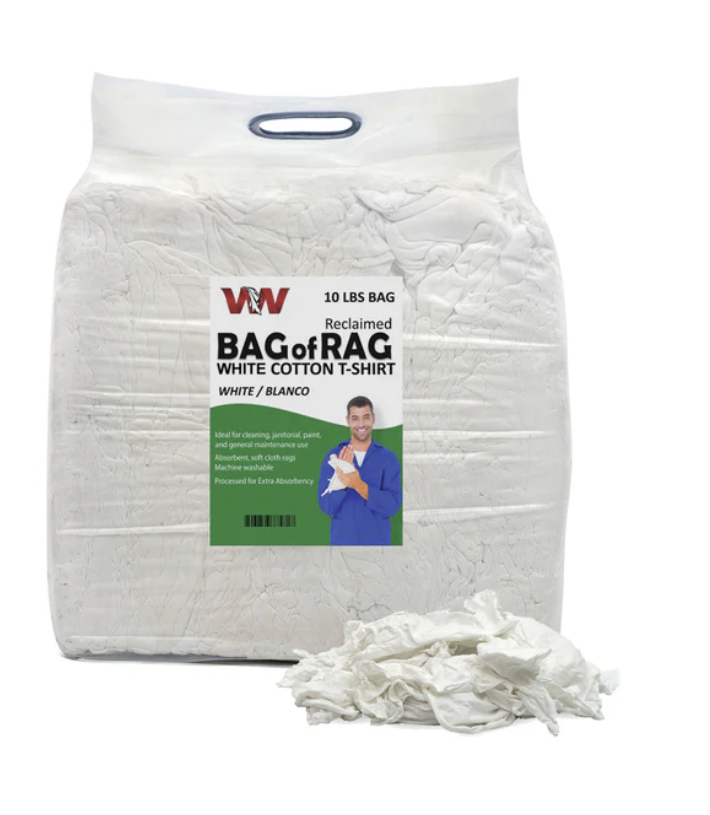 White T-Shirt Rags, 10 lb. per box (108R-10)