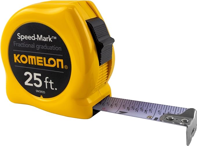 Komelon SM3925 Speed Mark Acrylic Coated Steel Blade Tape Measure 25-Foot by 1-Inch Yellow Case