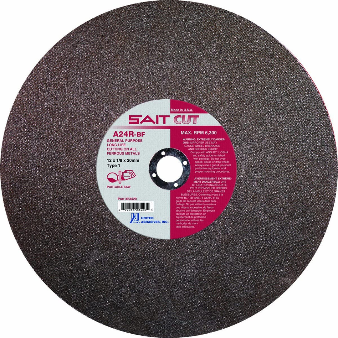 United Abrasives 23450 14" x 1/8" x 1 A24R General Purpose / Durability Portable Saw Cut-Off Wheels, Type 1,