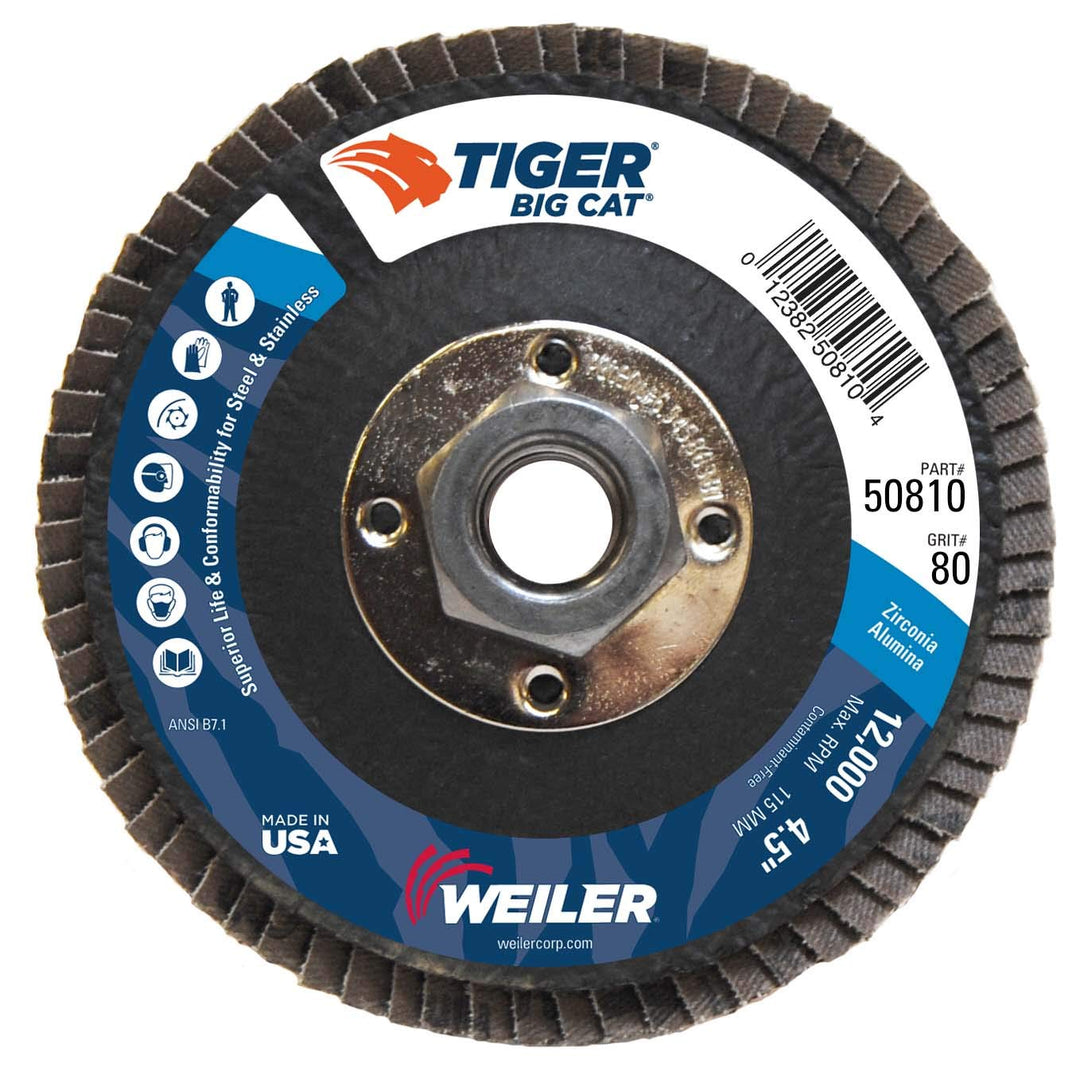 Weiler Big Cat High Density Abrasive Flap Disc 80Z - 4-1/2 x 5/8-11 (50810)