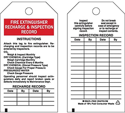 Brady (262-76222) (25EA/Pack) Recharge Maintenance/Inspection Tags
