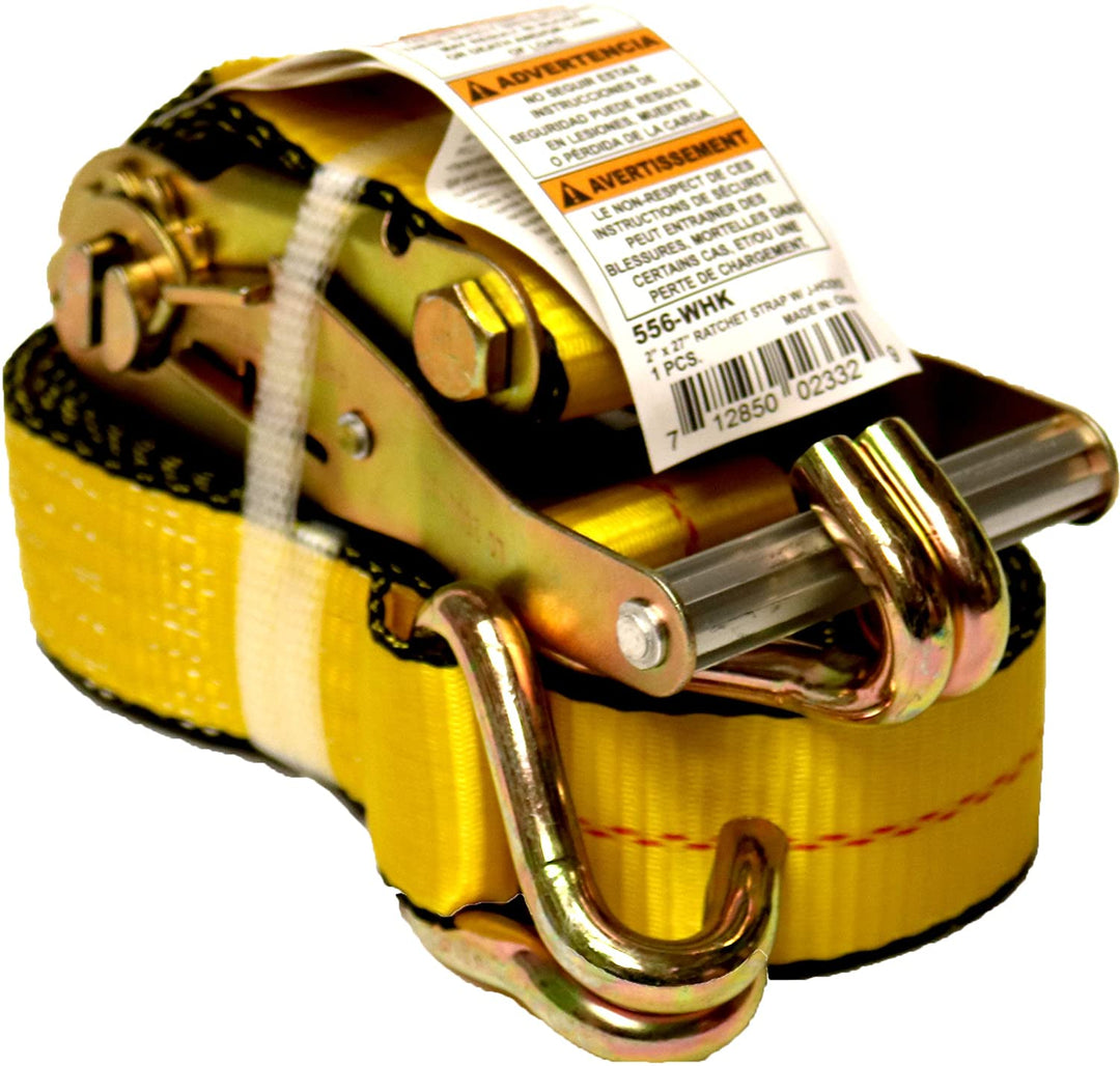 S-Line Ancra 556-Whk 27′ x 2″ Ratchet Tie Down with Wire Hooks, Yellow