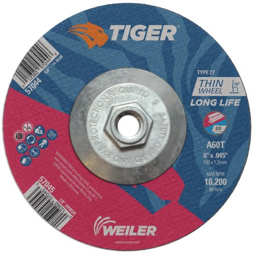 6" X .045" Tiger AO Type 27 Cutting Wheel, A60T, 5/8"-11 Nut (57044)