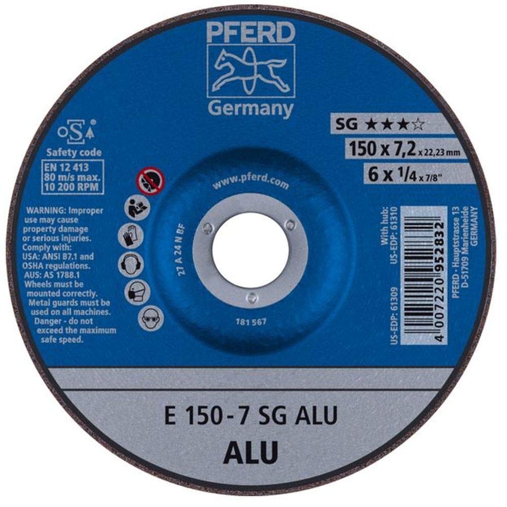 PFERD Grinding Wheel 6" x 1/4" x 7/8" AH A 24 N SG for Aluminum - Type 27