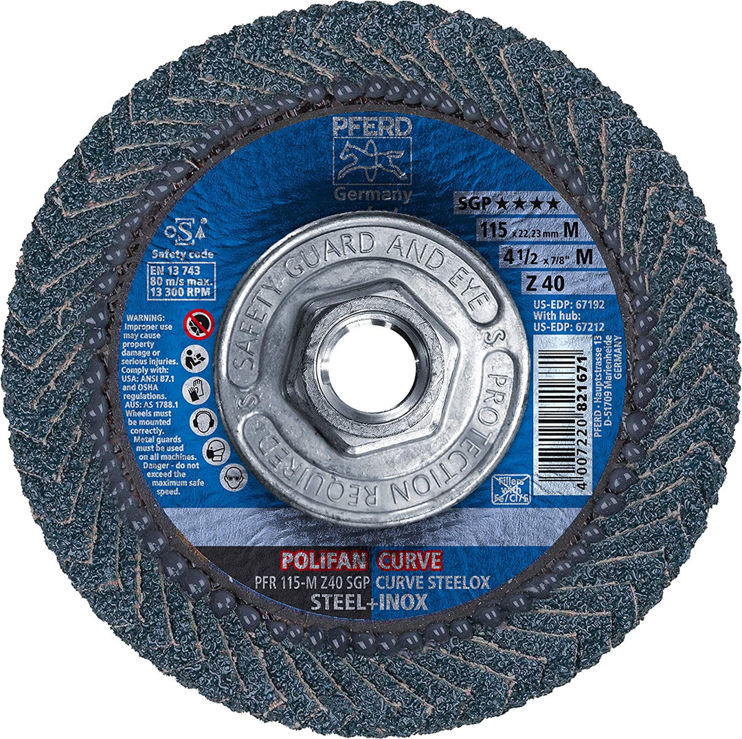 PFERD Tools 4-1/2" x 5/8-11 Polifan Flap Disc 40 Grit Medium Radius 67212