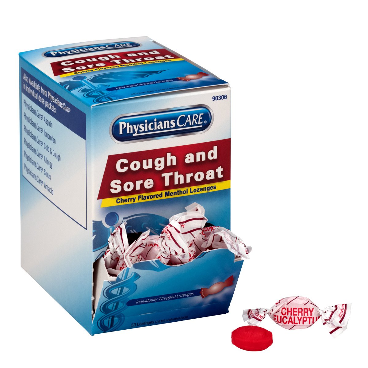 Cold and Cough Relief PhysiciansCare® 7.6 mg Strength Lozenge 125 per Box (90034)