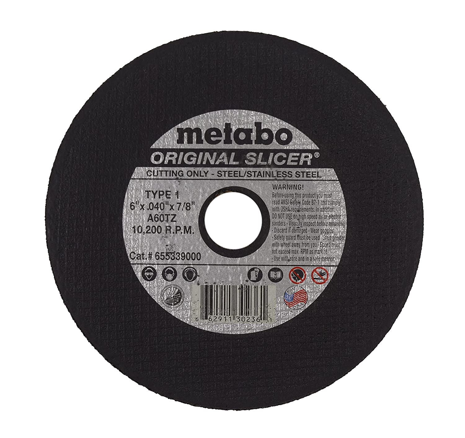 Metabo 655339000 6" x .040" x 7/8" A60TZ Slicer Cutting Wheel T1