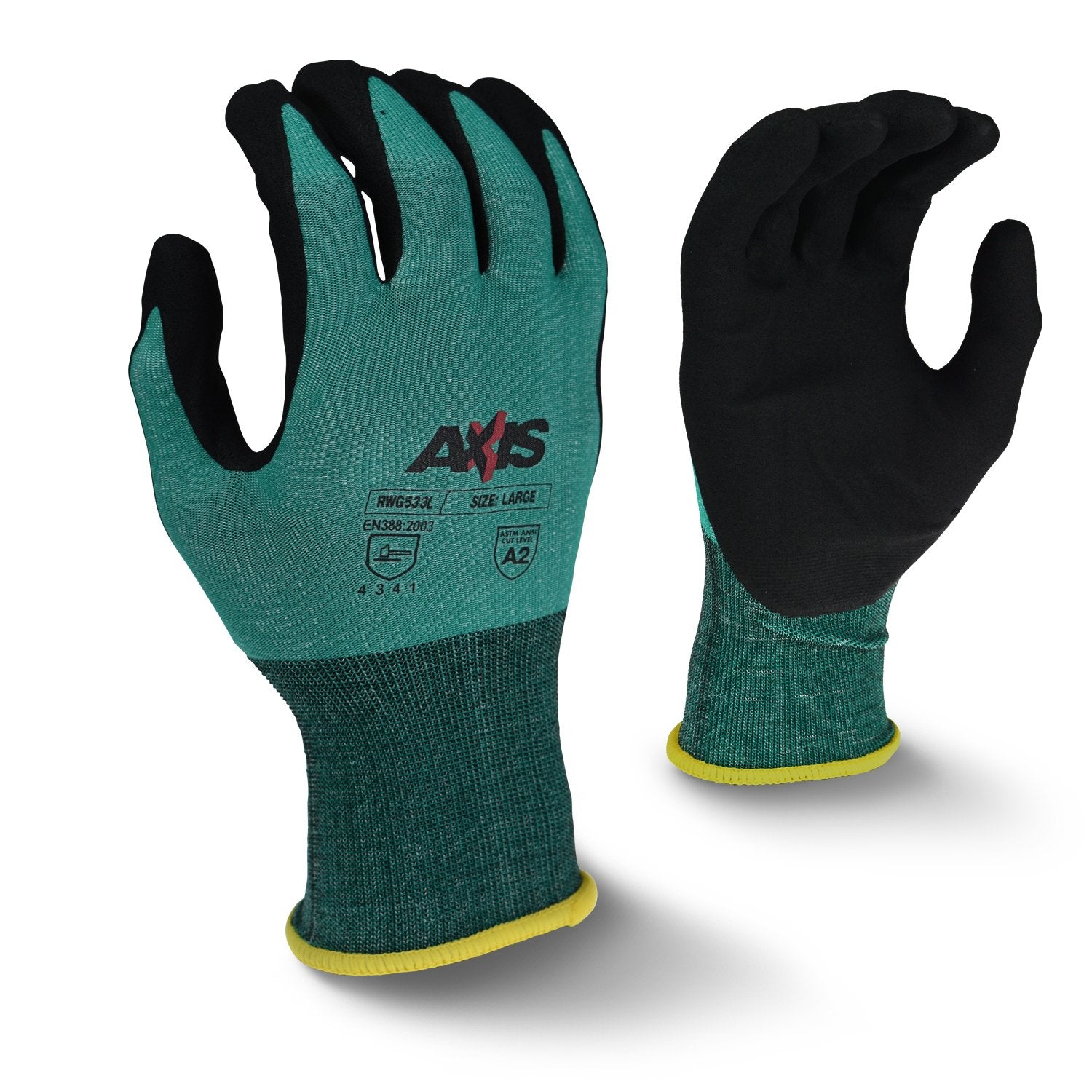 Radians RWG533 AXIS™ Cut Protection Level A2 Foam Nitrile Coated Glove, X-Large, 1 pair