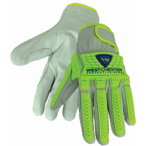 Protective Industrial Products 9916 Boss Top Grain Goatskin Leather Drivers Gloves - Hi-Vis Impact Protection and Kevlar Blend Lining