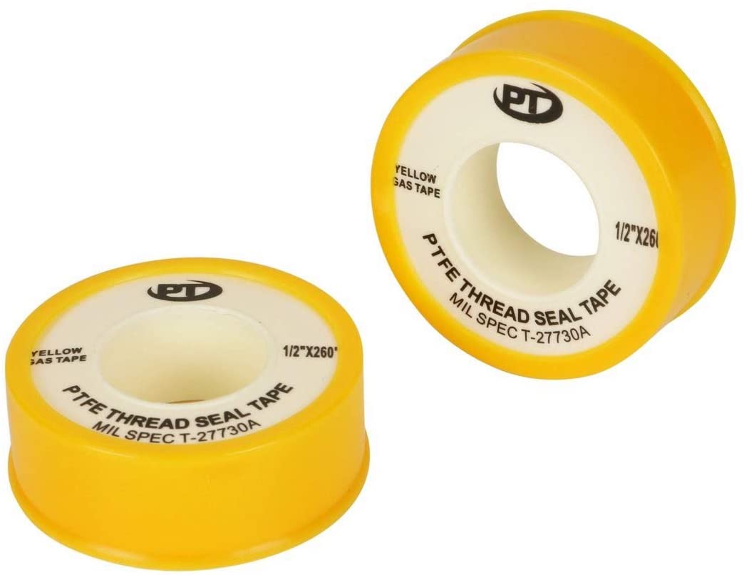 Gas Line PTFE Thread Sealant Tape, 1/2 in x 260 in, Yellow, Full Density (102-1/2X260PTFE-YEL)