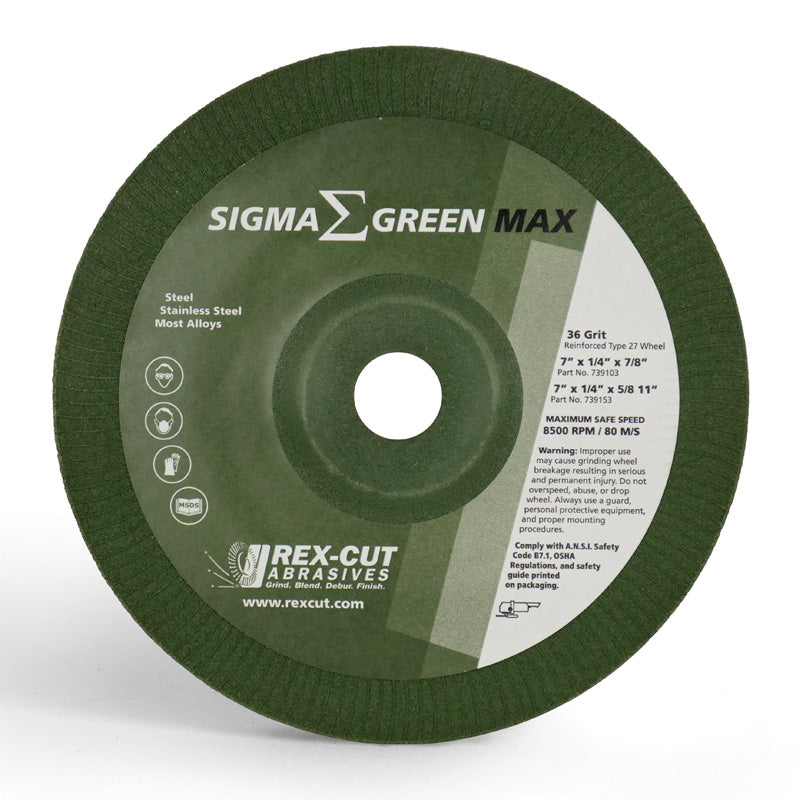 Rex-Cut Sigma Green Max Grinding Wheel, 4-1/2 x 1/4 x 7/8", 36Grit 739100