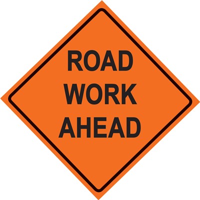 Dicke Safety RUNR48-200 Solid Vinyl Roll-Up Sign, "Road Work Ahead", 48" x 48", 1/4" V and 3/16" H Ribs, 4-Pockets