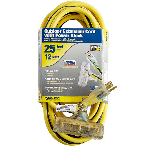 Yellow SJTW 15A Lighted Tri-tap 25' (76025) (EC611825)