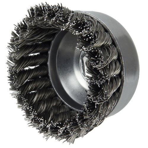4" SINGLE ROW KNOT WIRE CUP BRUSH. .023" STEEL FILL, 5/8"-11 UNC NUT