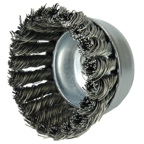 2-3/4" SINGLE ROW KNOT WIRE CUP BRUSH, .020" STEEL FILL, 5/8"-11 UNC NUT