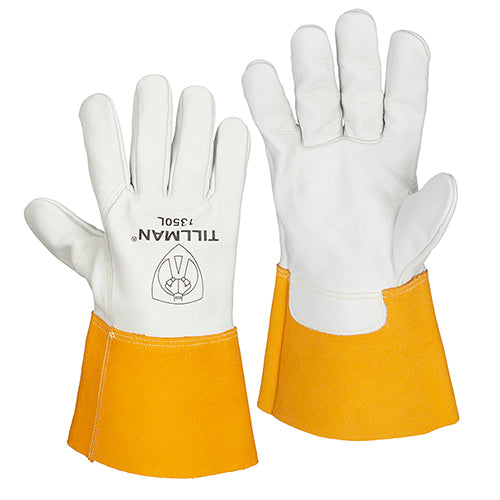 Tillman Large 12" Pearl and Gold Heavy Duty Top Grain Cowhide Unlined MIG Welders Gloves (1350 L)