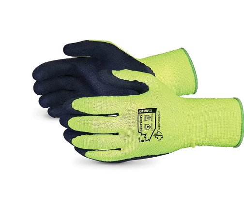 Superior Glove Dexterity S13HVLX-9 Coated Gloves, SZ 9, Foam Latex Palm, Hi-Viz Lime Green, Seamless, Micro Finish Latex Grip, Pack of 12