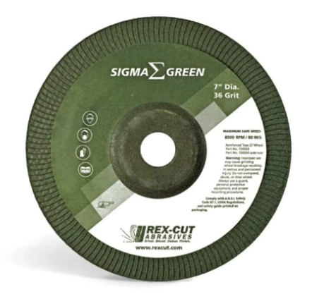 Rex-Cut Abrasives 739150 Sigma Green Max Grinding Wheel, 36 Grit, 4-1/2in Dia. x 1/4 Thick x 5/8-11 Arbor (Pack of 10)