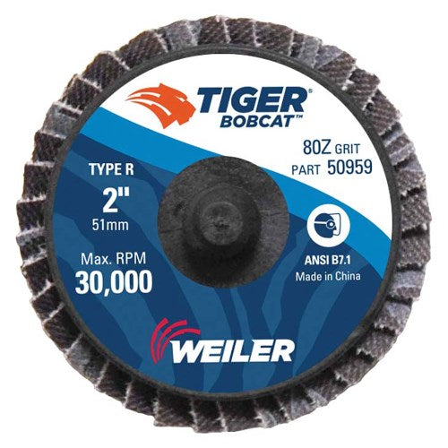 Weiler 50959 - 10 Pack, 2" Bobcat Mini Abrasive Flap DIsc, Flat (TY27), Type R Mount, 80Z