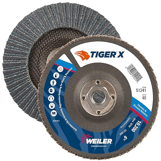 Weiler 51241 6" Tiger X Flap Disc, Angled (TY29), Phenolic Backing, 40Z, 5/8-11" Arbor Hole