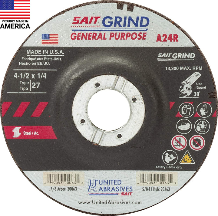 United Abrasives Cut-Off 4-1/2x1/4x7/8 grinding wheel T-27 resin bond A24R metal (20063)