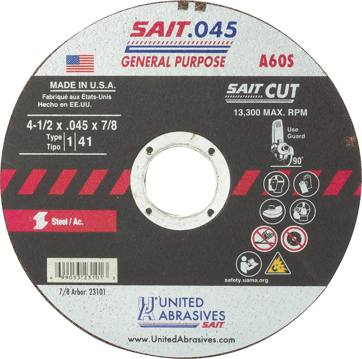 United Abrasives 23101 Cutoff- Type1 4-1/2 x .045 x7/8 A60S