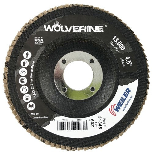 Weiler 31369  7" Wolverine Abrasive Flap Disc, Conical (TY29), Phenolic Backing, 60Z, 5/8"-11 UNC Nut