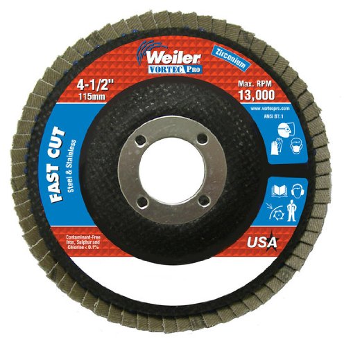 Weiler 31347 4-1/2" Wolverine Abrasive Flap Disc, Conical (TY29), Phenolic Backing, 120Z, 7/8" Arbor Hole