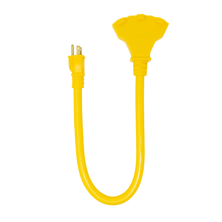 Southwire 029892041120 2 ft. 12/3 STW Multi-Outlet (3) Outdoor Heavy-Duty Adapter Extension Cord, Yellow