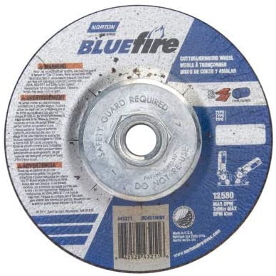 Norton 66252843211 BlueFire Grinding and Cutting Wheel 4-1/2" x 1/8" x 5/8-11" Zirconia/Alum.