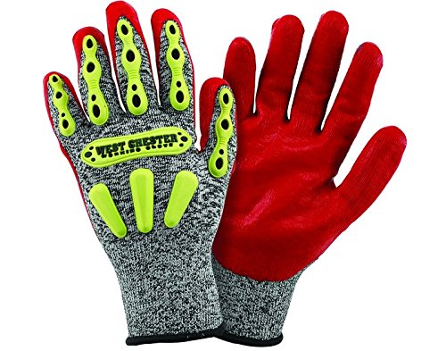West Chester 713SNTPRG R2 FLX Protection Gloves - Medium, Red, Nitrile Coating Gloves with TPR finger, Hand & Knuckle Guards, Rib Knit