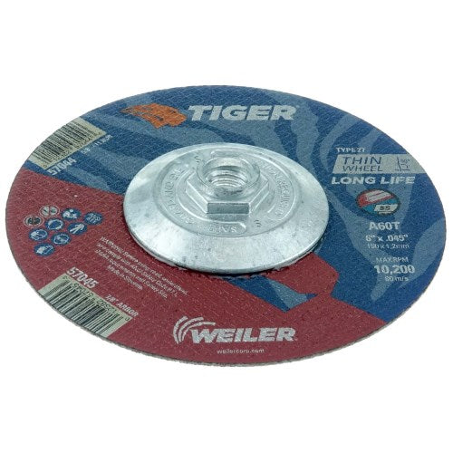 Weiler 6" x .045" Tiger AO Type 27 Cutting Wheel, A60T, 5/8"-11 Nut