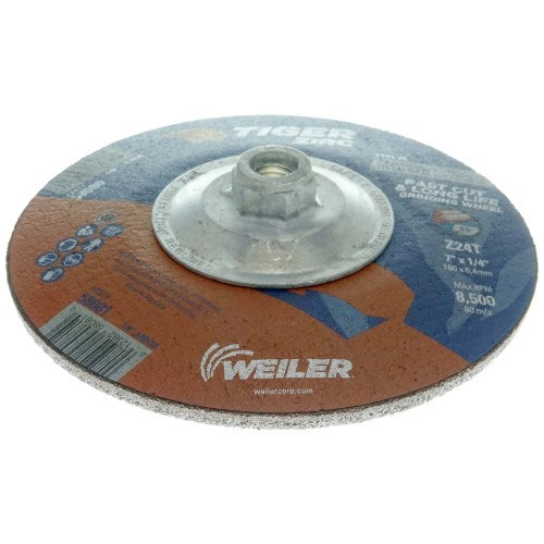 Weiler 58080 7"x 1/4" TIGER ZIRC Type 28 Grinding Wheel Z24T 5/8"-11 Nut