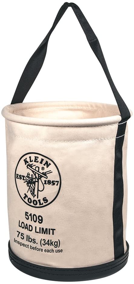 Klein Tools 5109 Canvas Bucket, Wide-Opening Straight-Wall Tool Bucket is Made of No. 6 Canvas with Black Molded Bottom, 75-Pound Load Rated