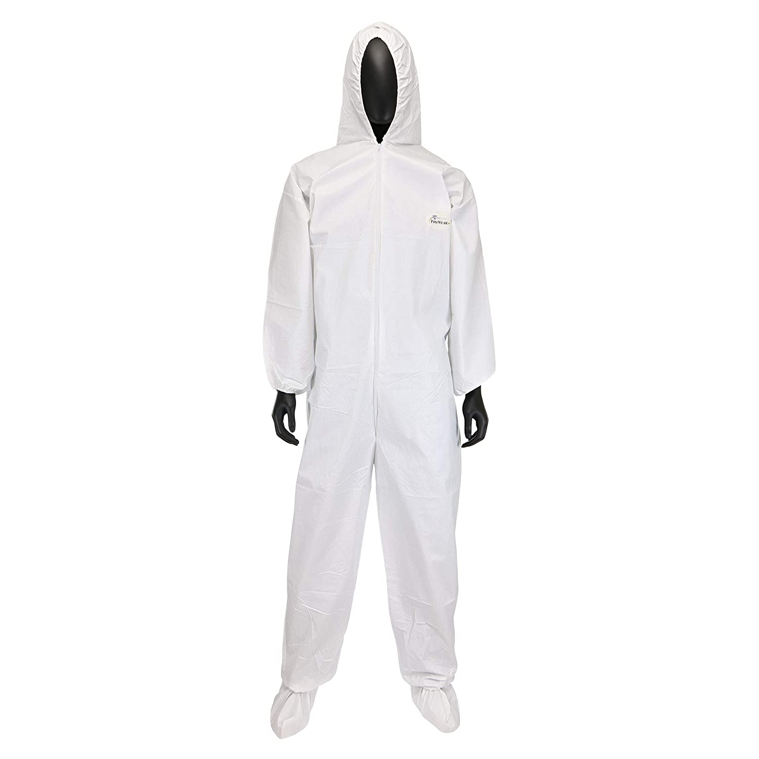 West Chester 3609 Polypropylene PosiWear BA: Breathable Advantage Microporous Coverall – [Pack of 25] Large, Safety Overall with Boots, Attached, Hood Elastic Wrist, Ankle