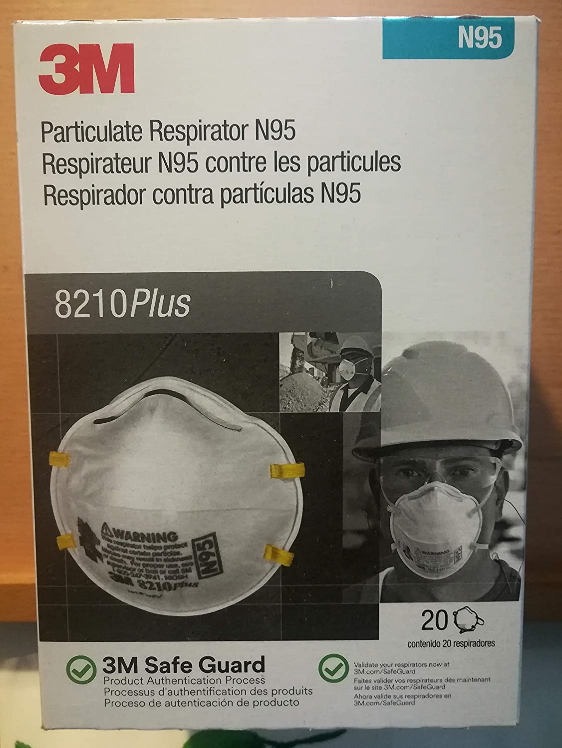 3M(TM) Particulate Respirator 8210, N95 (142-8210) (20/box) (Dust Mask)