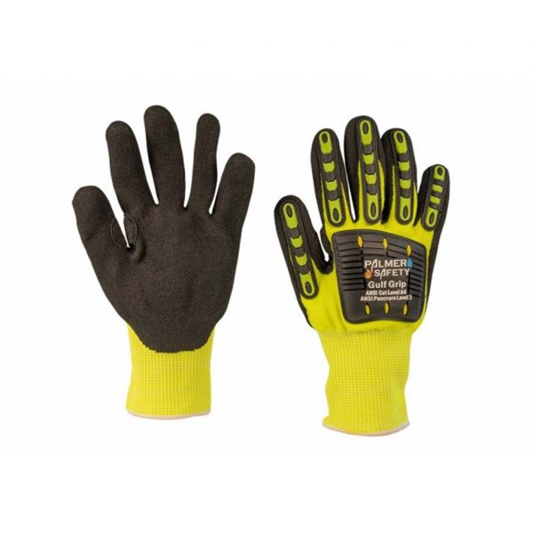 Hi Vis Yellow, 13-Gauge Liner, Foam Padded Palm w/ Black Sandy Nitrile Finish, Polyester Knit Wrist Cuff, TPR Molding , ANSI Cut 4, CE Cut 5 - 3XLARGE (per pair)