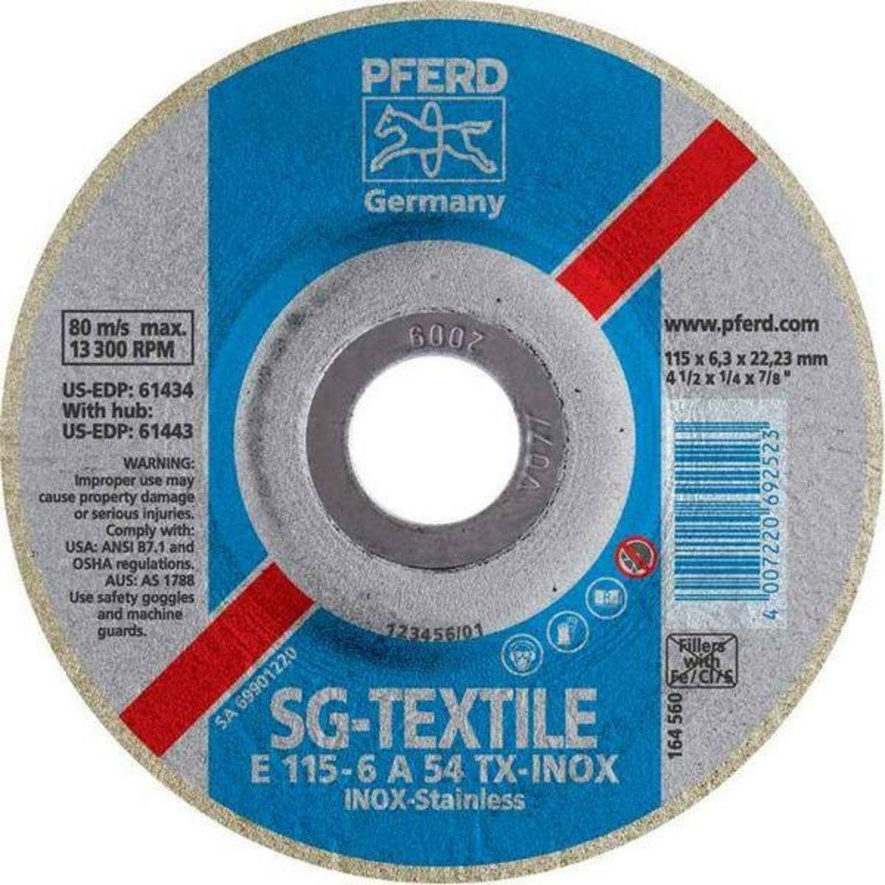 Pferd 61433 4-1/2" x 1/4" Textile Wheel, 7/8" AH • A 36 TXF-INOX - Type 27