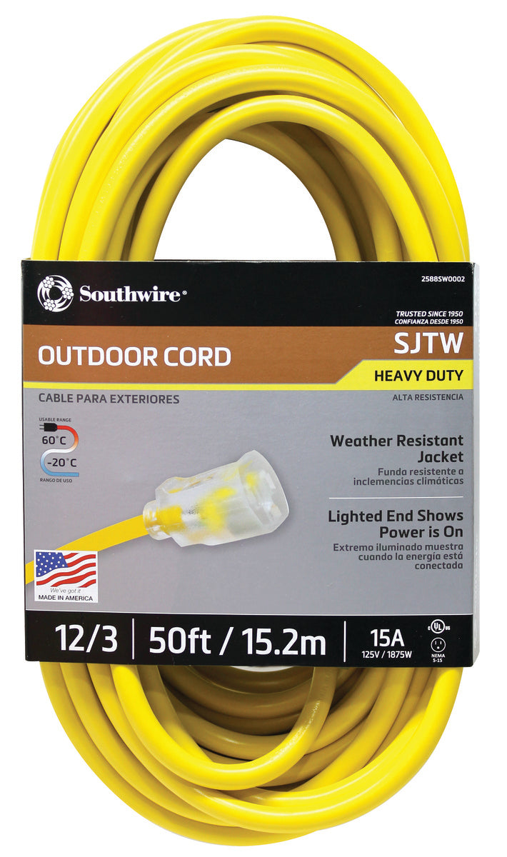 Southwire 50 ft. 12/3 SJTW Hi-Visibility Outdoor Heavy-Duty Extension Cord (2588SW0002)