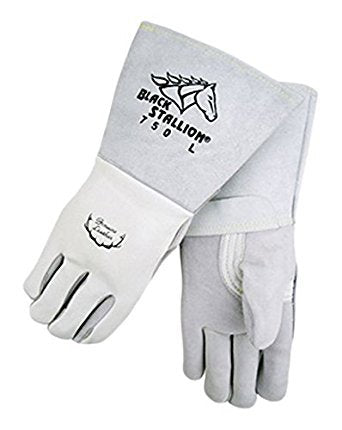 Black Stallion 750 Pearl White Elkskin Stick Glove with Nomex Lined Back, Small